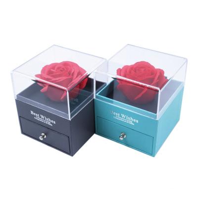 China Modern ROSE SPACE Saop Mounted Flower Box Artificial Flower Decoration Christmas Jewelry Box Valentines Girl Gifts Home Wedding for sale