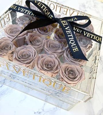 China Eco - Friendly Acrylic Box With Makeup Drawer - 12x Light Pink Real Touch Silk Roses for sale