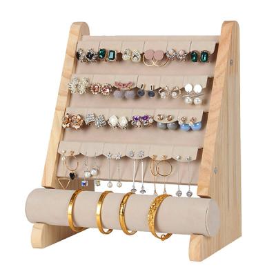 China T-Bar Show Natural Wood Jewelry Display Stand Bracelet Earrings Holder T-Bar Display for sale