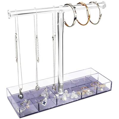 China Modern Customized Acrylic Light Purple Base Jewelry T-Bar Display Bracelet Display Rack Holder Organizer for sale