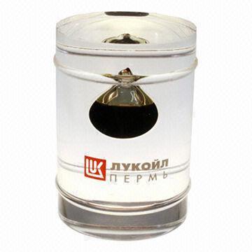 China China Factory Custom Lucky Oil Barrel Insert Acrylic Paperweight Wendy with Oil Drop Insert for Wholesale for sale