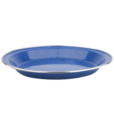 China Sustainable 24cm Enamel Dish Deep Camping Electroplate Blue Colored Enamel Dishes for sale