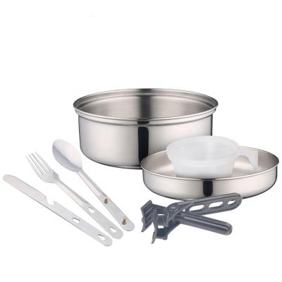 China Lightweight Hot Sale One Person Stainless Steel Cook Take Care Sets Cooking Outdoor Set Camping for sale