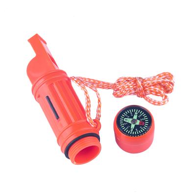 China Outdoor Camping Hike Travel 5 In 1 Emergency Tool Sports Plastic Whistle Multi Function Tool Compass Thermometer Signal Mirror for sale