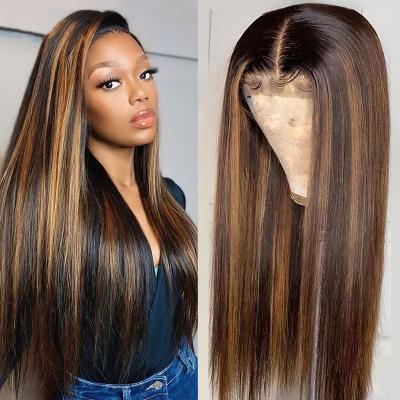 China Honey Brown Color Cheap 100% Straight Wigs Lace Closure Soft Thick Hair Front Wigs For Black Women for sale