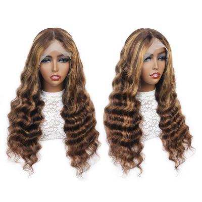 China 38 Inch Preplucked Glueless Human Hair Long Raw Lace Front Wigs P4/27 38 Inch Wave P4/27 Loose Deep Loose Human Hair Wigs In Stock For Women for sale