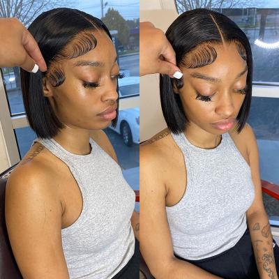 China Soft Thick Straight Short Bob Human Hair Wigs Pre-Plucked Malaysian Wigs 5x5x1 Closure 180% Density Lace Wigs For Black Women for sale