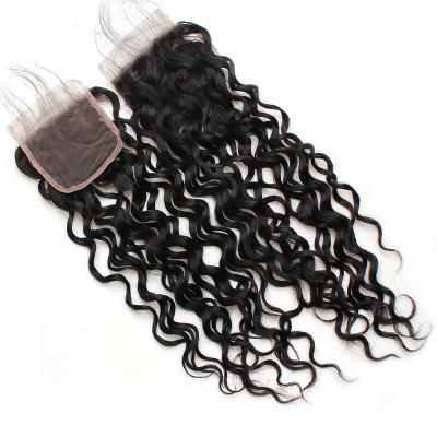 China Raw Unprocessed Virgin Water Wave 4x4 Lace Up Closure Water Wave Brazilian Hair Weaves With Closure for sale