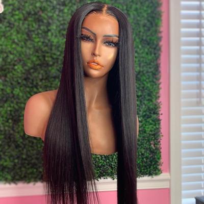 China Hd Wholesale 10-28 Inch Soft Straight Thick Brazilian Virgin Hair Transparent Lace Front Wig For Black Women for sale