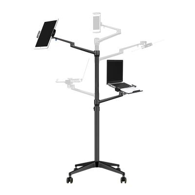 China (Height)Adjustable Full Rotation 3 in 1 Mobile+Tablet PC Holder+Laptop Stand Dual Arm Desk Floor Stand Desk Bracket for sale