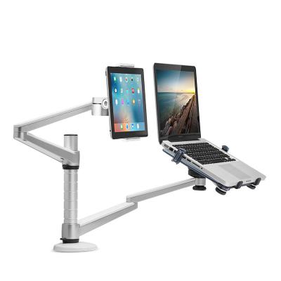 China Multifunctional Adjustable Laptop Stand Aluminum Alloy Desktop Arm (Height) Double Tablet Stand for sale