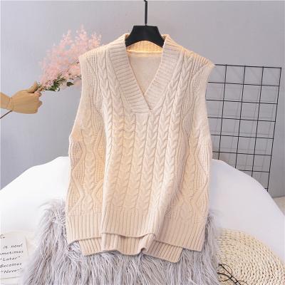 China Breathable Amazon Selling Ladies V-Neck Knitted Pullover Solid Color Loose Sleeveless Sweater Casual Vest Top for sale