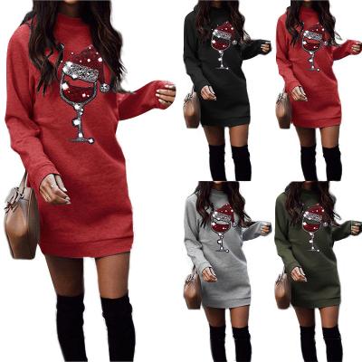 China 2022 Fashion Anti-Static Sweater Dress Round Neck Printed Long Sleeve Women's Skirt for sale