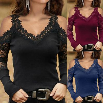 China New Women's Anti-pilling Sweater Lace Flange V-Neck Mesh Bottoming Shirt Large Quantity In Stock for sale