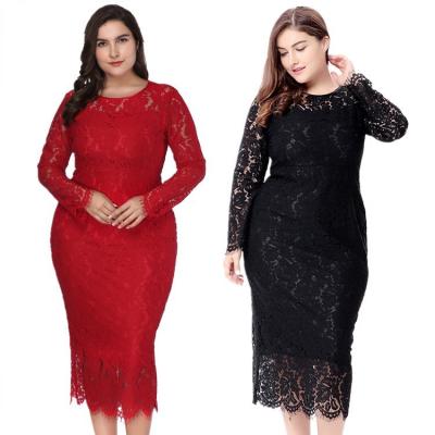 China 2022 High Quality Washable Plus Size Women's Clothing Long Sleeve Lace Dress Slim Dress for sale