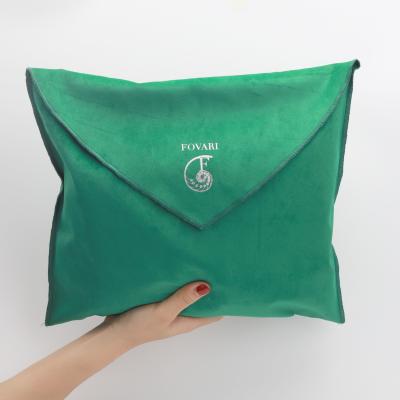 China Recyclable Reusable Faux Suede Envelope Shopping Bag With Logos Dust Green Clothes Bags for sale