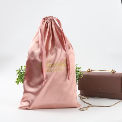 China Custom Recyclable Logo Printing Jewelry Silk Dust Satin Bag Gift Packaging Small Pink Drawstring Pouch for sale