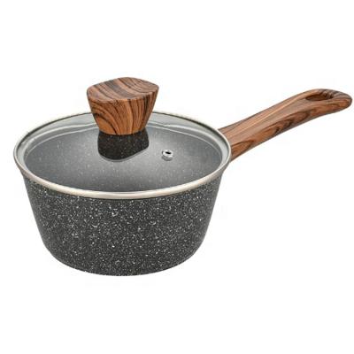 China Sustainable 3003aluminum alloy Marble Coating Forged Non-stick Soup Milk Sauce Pan Non Stick With Lid for sale