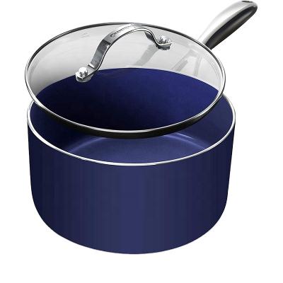 China Viable Blue 2.5 Quart Saucepan with Diamond Reinforced Surface Tempered Glass Ultra Non-Stick Durable Mineral Derived Lid for sale