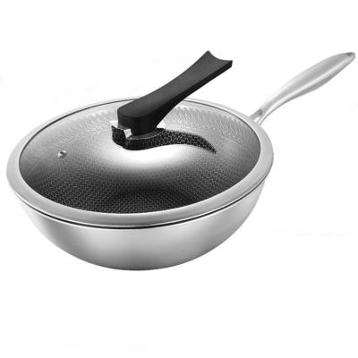 China High Quality Sustainable Household Stainless Steel Kitchenware Large Sartenes Chin Wok Carbon Steel With Glass Lid for sale