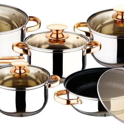 China Sustainable Factory Price 12 Pcs Cooking Pot Stick Induction Kitchen Cook Non Care Stainless Steel Cookware Set Set for sale