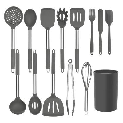 China Sustainable Heat Resistant 14 Piece Silicone Kitchen Utensil Set With Stainless Steel Handle for sale