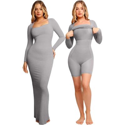 China Anti-Bacterial Women's Solid Color Body Shaping Dress With Breast Pad Built In Body Shaping Underwear 8 In 1 Dress for Women Party Night for sale