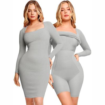 China Anti-Bacterial uilt-in Shapewear Bra Slim Dress 8 in 1 Maxi Bodycon Sleeveless Butt Lifter Double Layer Waist Tummy Control Shape Dresses for sale