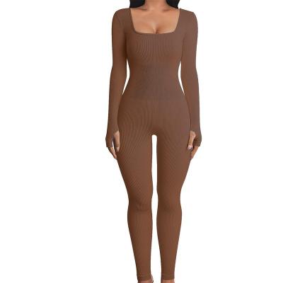 China Anti-Bacterial wholesale plus size Seamless one piece long sleeved jumpsuit tight workout bodysuits shapewear for women for sale