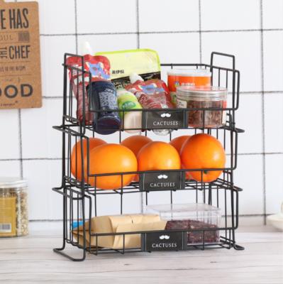 China Kitchen Viable Three Tier Vegetable Powder Basket Metal Stainless Steel Wire Organization Rack Black Fruit Storage Basket for sale