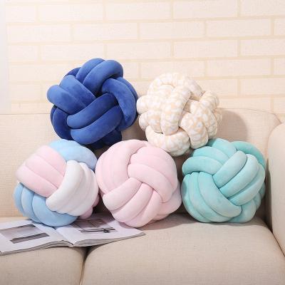 China Sustainable Pure Handmade Braided Knot Cushion Soft Velvet Baby Knot Pillow for sale