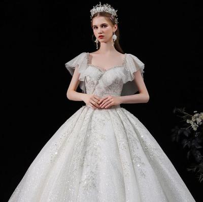 China Elegant Wedding Dress 2021 Plus Size New Shoulder Wedding Dress Fashion Bride MOQ 1pcs for sale