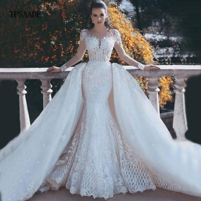 China 2021 New Retro Breathable Illusion Sleeveless Detachable Mermaid Wedding Dress MOQ 1pcs for sale