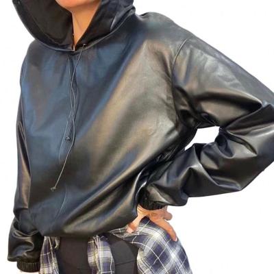 China 2021 Warm Fashion PU Leather Gym Breathable Working Out Women's Hoodie for sale