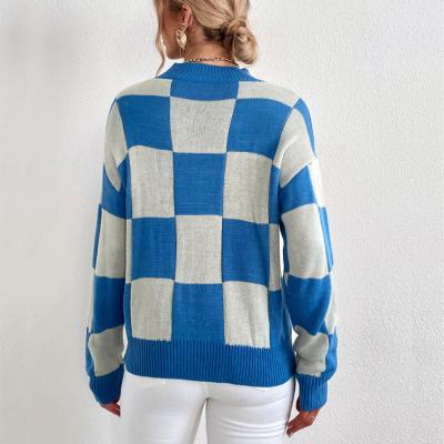 China 2021 Loose Pop Of Breathable Plaid Sweater Women's Chessboard Pullover for sale