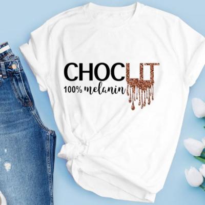 China Viable Printed Oversized Graphic Women's 100% Cotton Melanin Lozenge Chocolate T-Shirt T-Shirt for sale