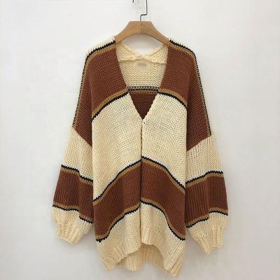 China FYB Chunky Knit Rib Knit Open Front Patchwork 100% Acrylic Anti-Wrinkle Sweater Hand Made Custom Cardigans Coat For Women for sale