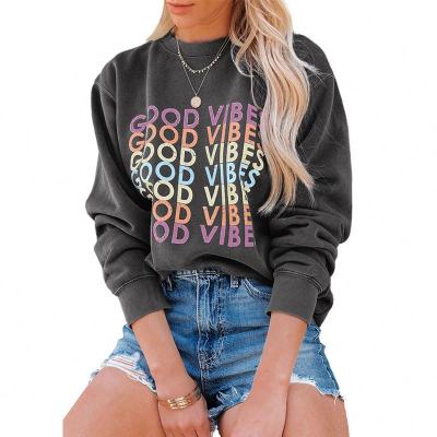 China 2021 Latest Design Women's Breathable Hoodie MOQ 1pcs Fashion Letter Printed O-Neck Women's Pullover Hoodie for sale