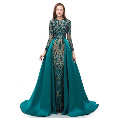 China 2021 Lace Waist Detachable Skirt Long Sleeve Evening Dress Anti-Static Luxury Muslim One-Piece Finished And Elegant Trimming Dress for sale