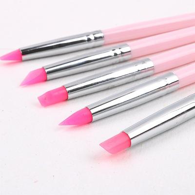 China 5pcs/set 5mm NAIL Carving Manicure Tools Pink Handle Silicone Head Nail Art Brushes Soft Silicone Nail Art Pen for sale