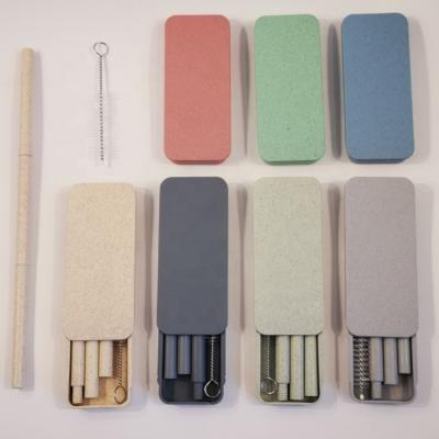 China Viable Portable Reusable Straws Combined Wheat Straw Box Set With Cleaning Brush for sale