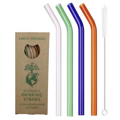 China Viable Colored Glass Straw Set Borosilicate Drinking Straw 4 Pcs With Cleaning Broom Straight And Bent Customizable for sale