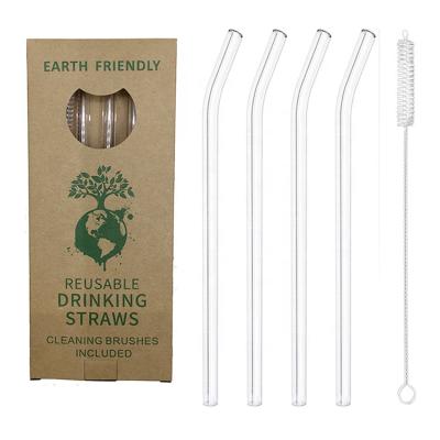 China Straw Set Borosilicate Straw Viable Clear Glass 4 Pcs With Stripper Broom Straight And Bent Customizable for sale