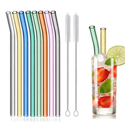 China Bent Colorful High Quality Borosilicate Viable Drinking Straw Reusable Glass Straw 8mm for sale