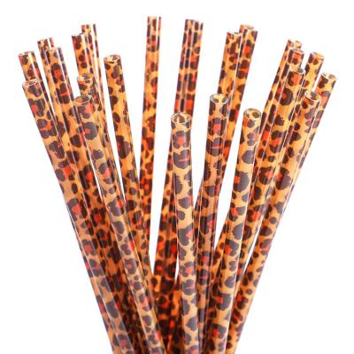 China Leopard Print Viable Straws Reusable Hard Plastic Drinking Straws For Mason Jar Tumbler Custom for sale