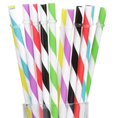 China Viable Reusable 23cm Plastic Straws with Cap Ring, Wide Striped Hard Plastic Straws for Mason Jar Tumbler Drinking for sale