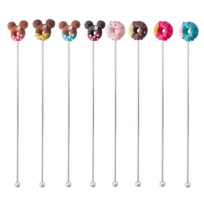 China 8 Pcs Sustainable Donut Stainless Steel Bar Tools Coffee Latte Rod Drink Cocktail Swizzle Sticks for sale