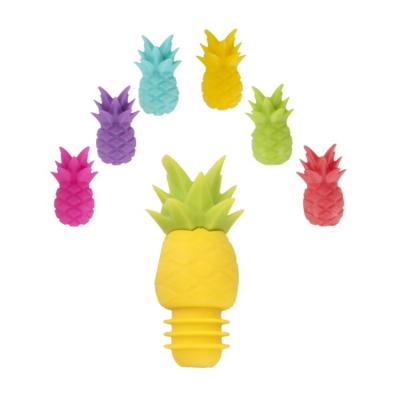 China Sustainable Food Grade Pineapple Shaped Wine Stopper, Set of 6 Silicone Wine Cork Stopper Bottles for sale