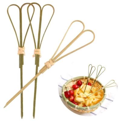 China Disposable Bamboo Picks With Knot Peach Heart Drink Skewer Cocktail Sticks Toothpick Appetizer Party Supplies for sale