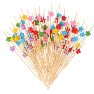 China Disposable Bamboo Cocktail Fruit Sandwich Spits Picks With Colorful Wooden Star Beads For Party Restaurants 4.7